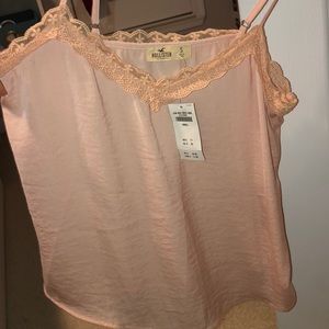 hollister light pink lace tank top